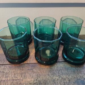 Vintage Set of Teal Glass Tumblers